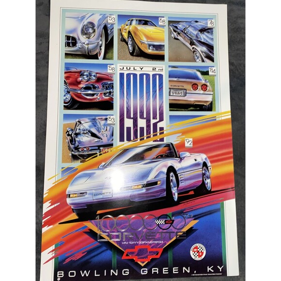 Vintage 90s 1992 Chevy Motor Division 1,000,000 Corvette Poster GM 24” X 36” - Picture 2 of 2